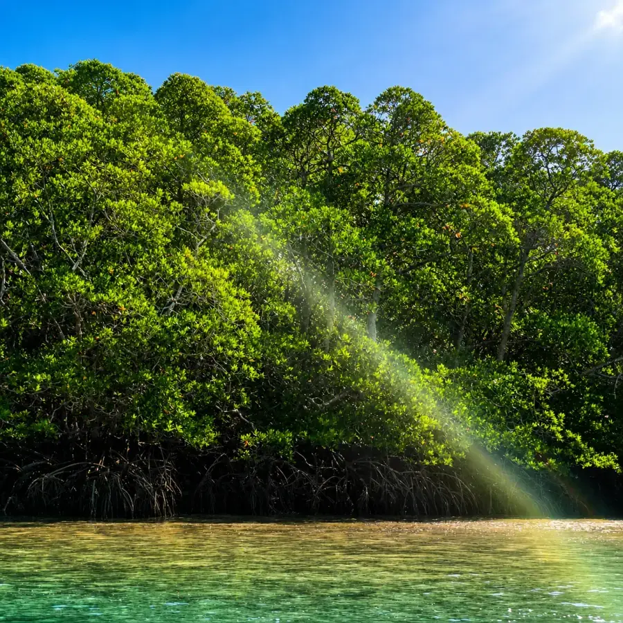 Sunlight through the mangrove canopy, Baratang